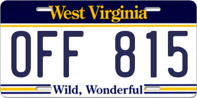 WV license plate OFF815