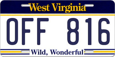 WV license plate OFF816