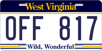 WV license plate OFF817