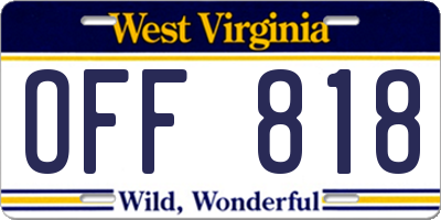 WV license plate OFF818
