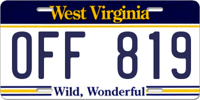 WV license plate OFF819