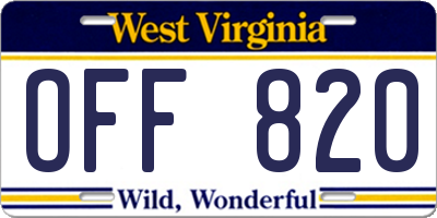 WV license plate OFF820