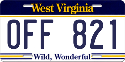 WV license plate OFF821