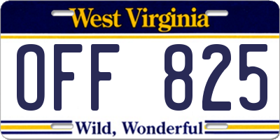 WV license plate OFF825