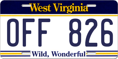 WV license plate OFF826
