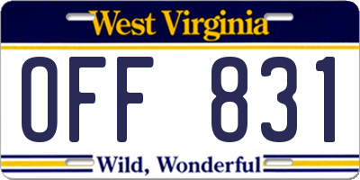 WV license plate OFF831