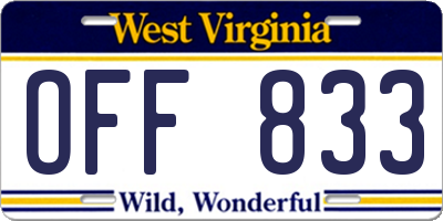 WV license plate OFF833
