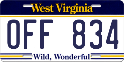WV license plate OFF834