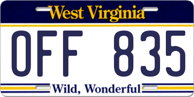 WV license plate OFF835