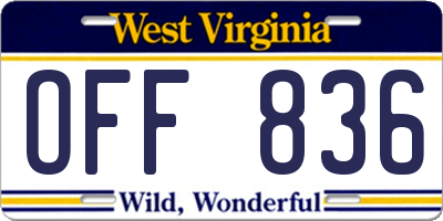 WV license plate OFF836