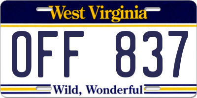 WV license plate OFF837