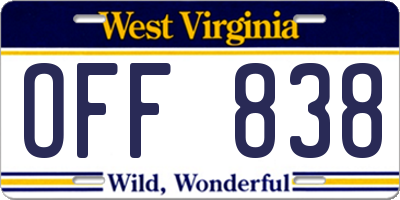 WV license plate OFF838