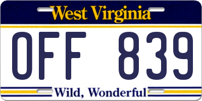 WV license plate OFF839
