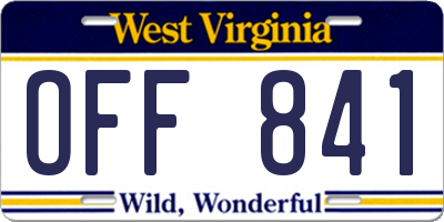 WV license plate OFF841
