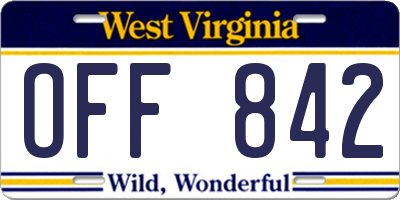 WV license plate OFF842