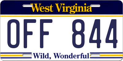 WV license plate OFF844