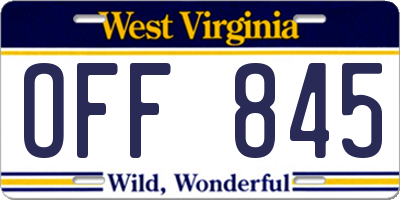 WV license plate OFF845