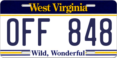 WV license plate OFF848