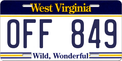 WV license plate OFF849