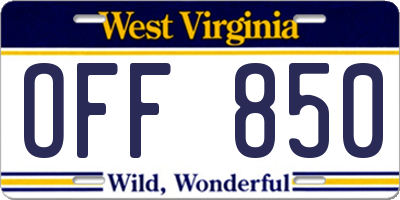 WV license plate OFF850