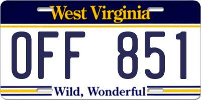 WV license plate OFF851