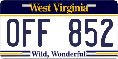 WV license plate OFF852