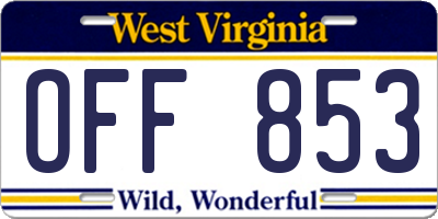 WV license plate OFF853