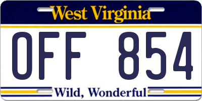 WV license plate OFF854
