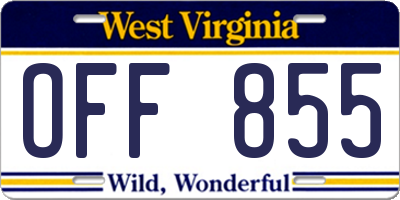 WV license plate OFF855
