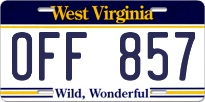WV license plate OFF857