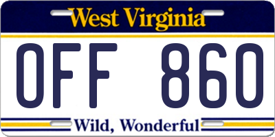 WV license plate OFF860
