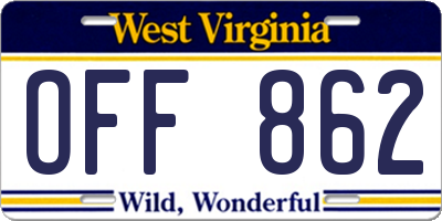 WV license plate OFF862