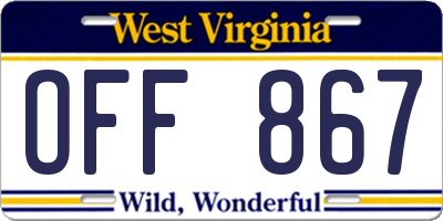 WV license plate OFF867