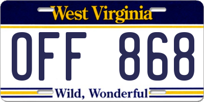 WV license plate OFF868
