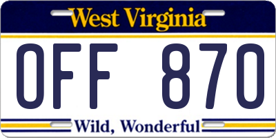 WV license plate OFF870