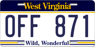 WV license plate OFF871