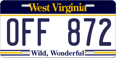 WV license plate OFF872