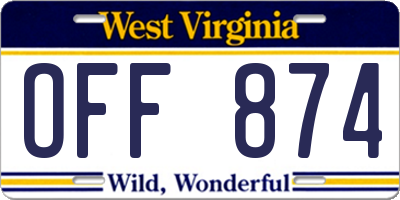 WV license plate OFF874
