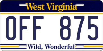 WV license plate OFF875