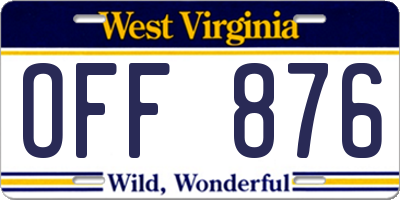 WV license plate OFF876