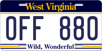 WV license plate OFF880