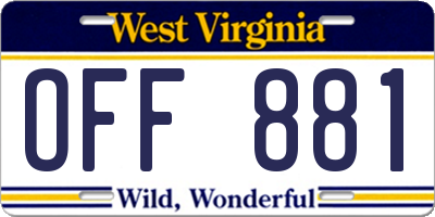 WV license plate OFF881