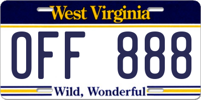WV license plate OFF888