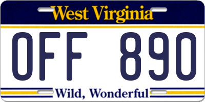 WV license plate OFF890