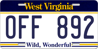 WV license plate OFF892