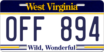 WV license plate OFF894
