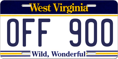 WV license plate OFF900