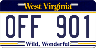 WV license plate OFF901