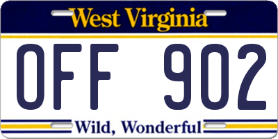 WV license plate OFF902