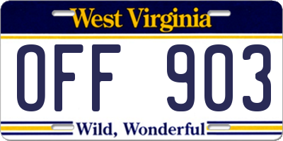 WV license plate OFF903